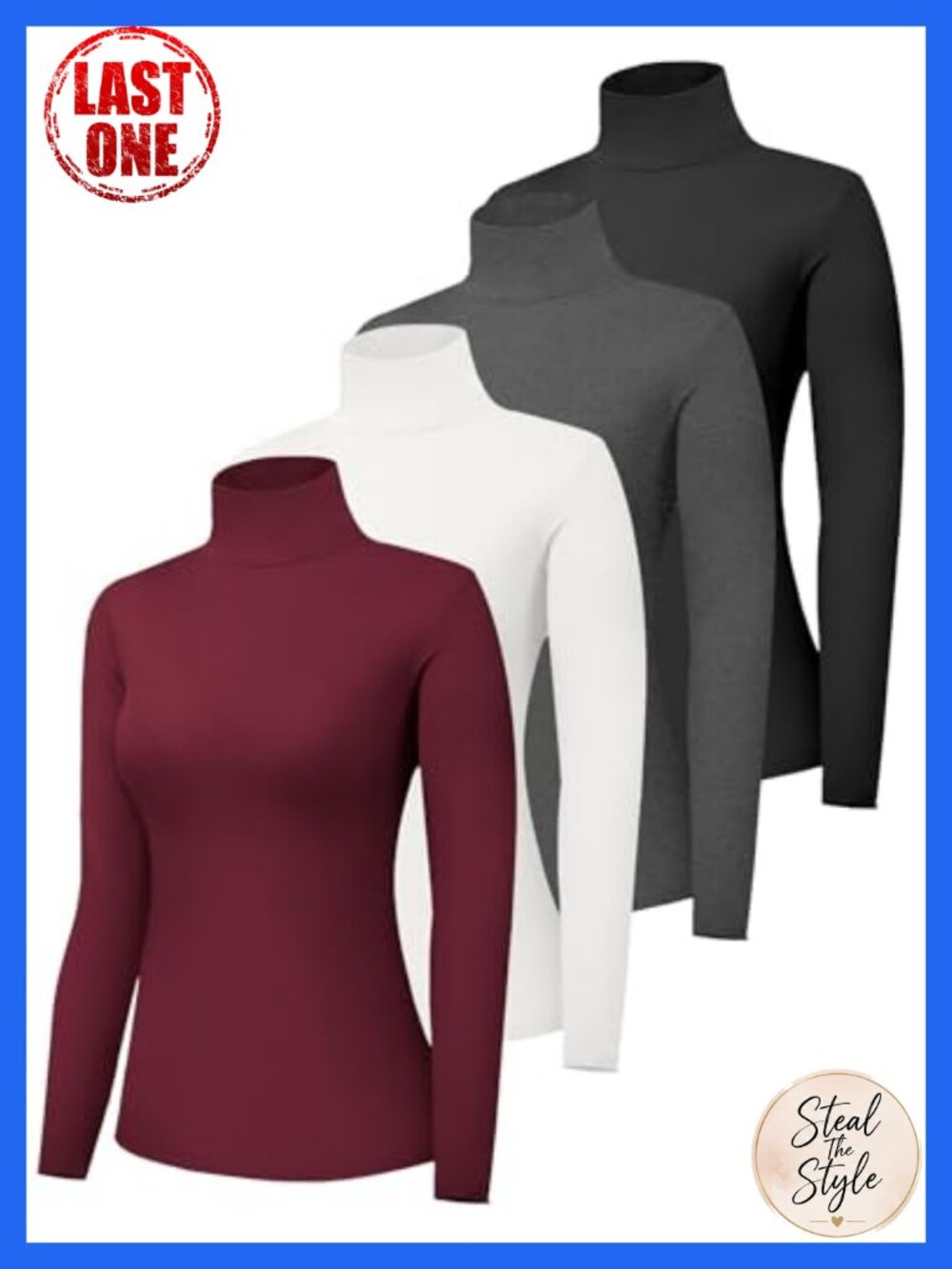 4 Pack Women's Long Sleeve Turtleneck Thermal Shirts Slim Fit Base Layer